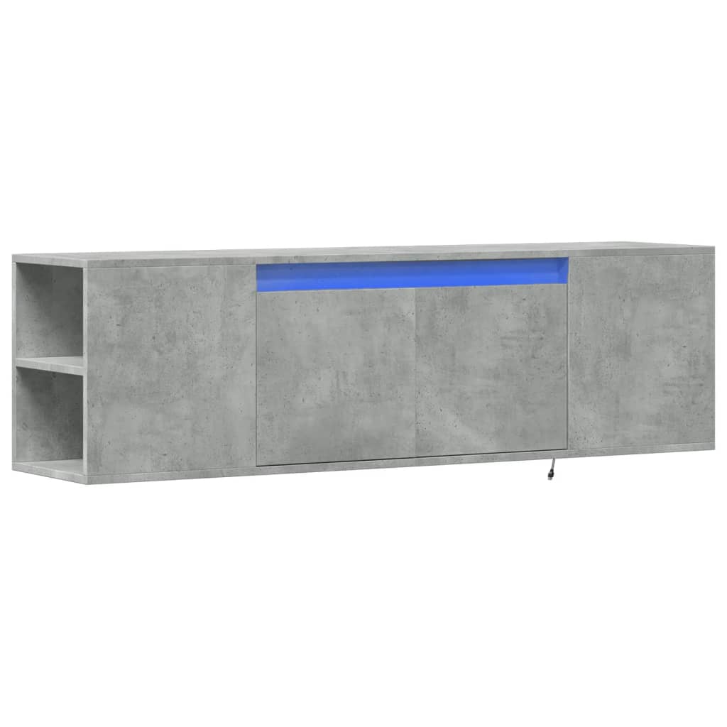 vidaXL Meuble TV mural avec lumières LED gris béton 135x31x39,5 cm