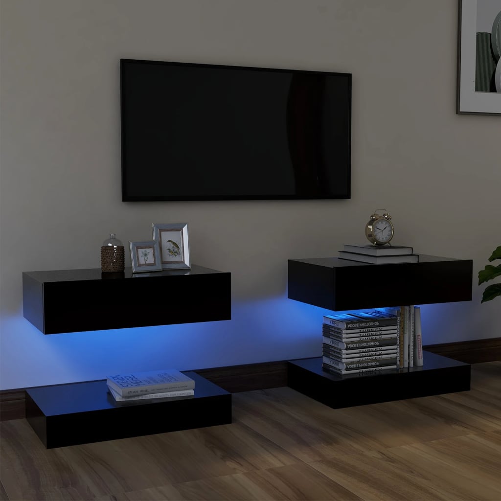 vidaXL Meubles TV avec lumières LED 2 pcs noir 60x35 cm