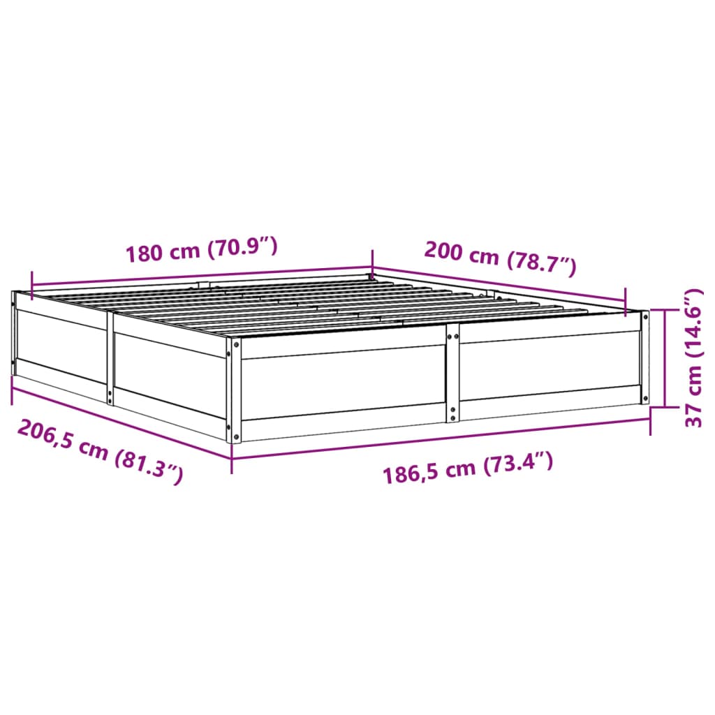 vidaXL Cadre de lit sans matelas cire marron 180x200cm bois pin massif