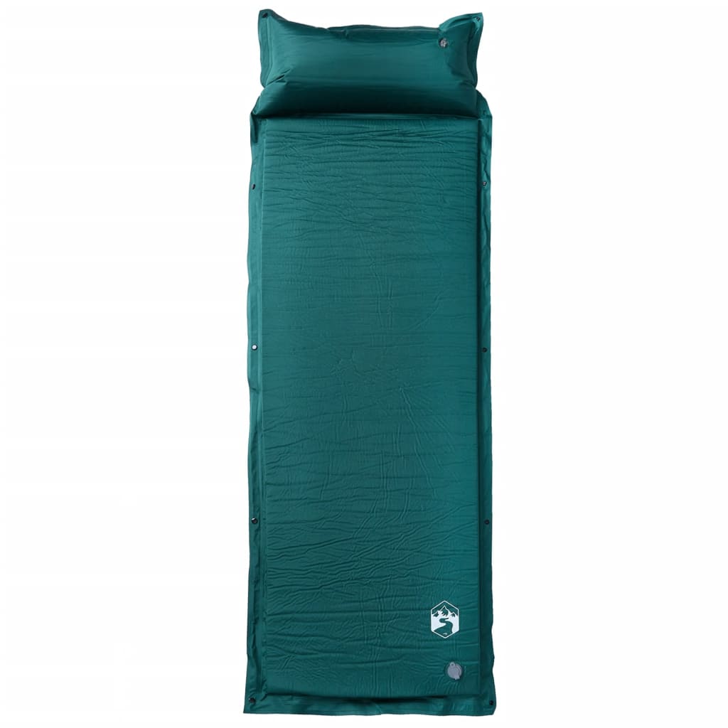 vidaXL Matelas de camping autogonflant avec oreiller 1 personne vert