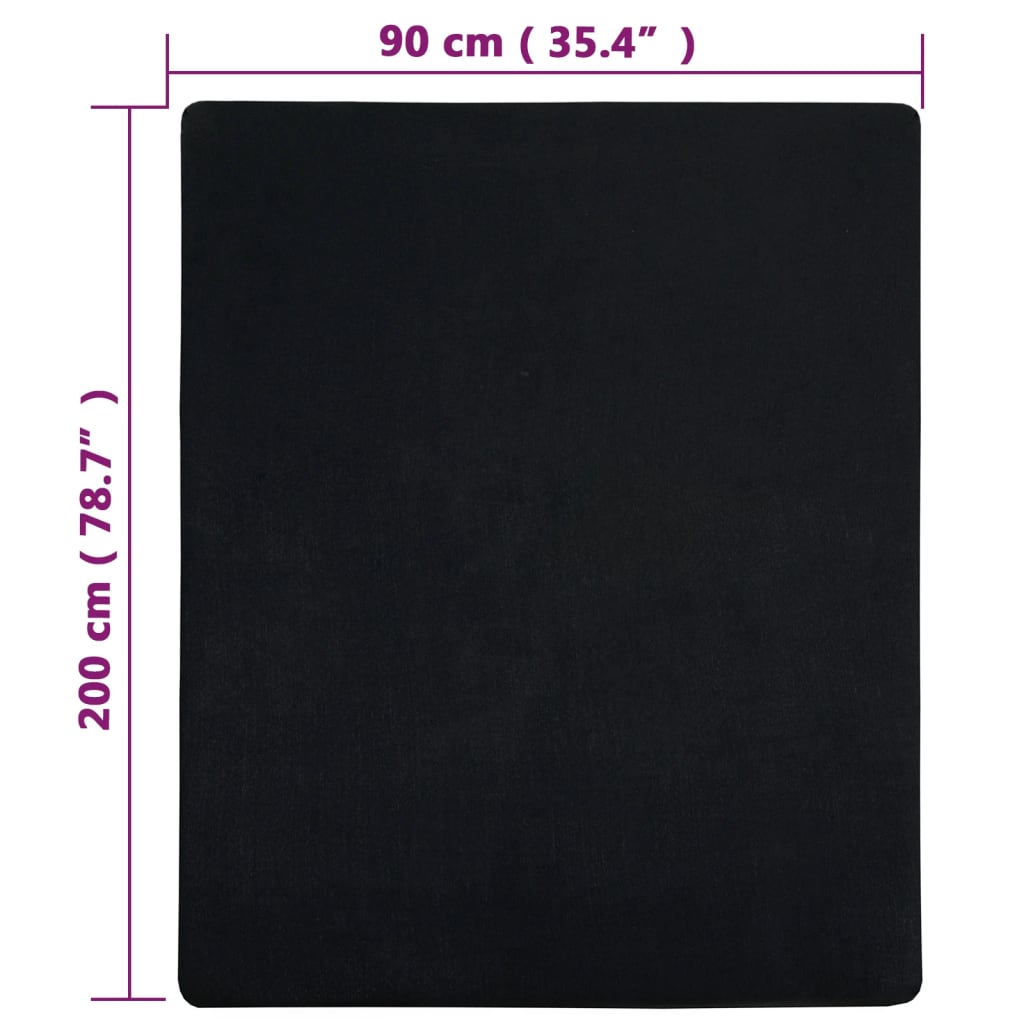 vidaXL Draps-housses Jersey 2 pcs Noir 90x200 cm Coton