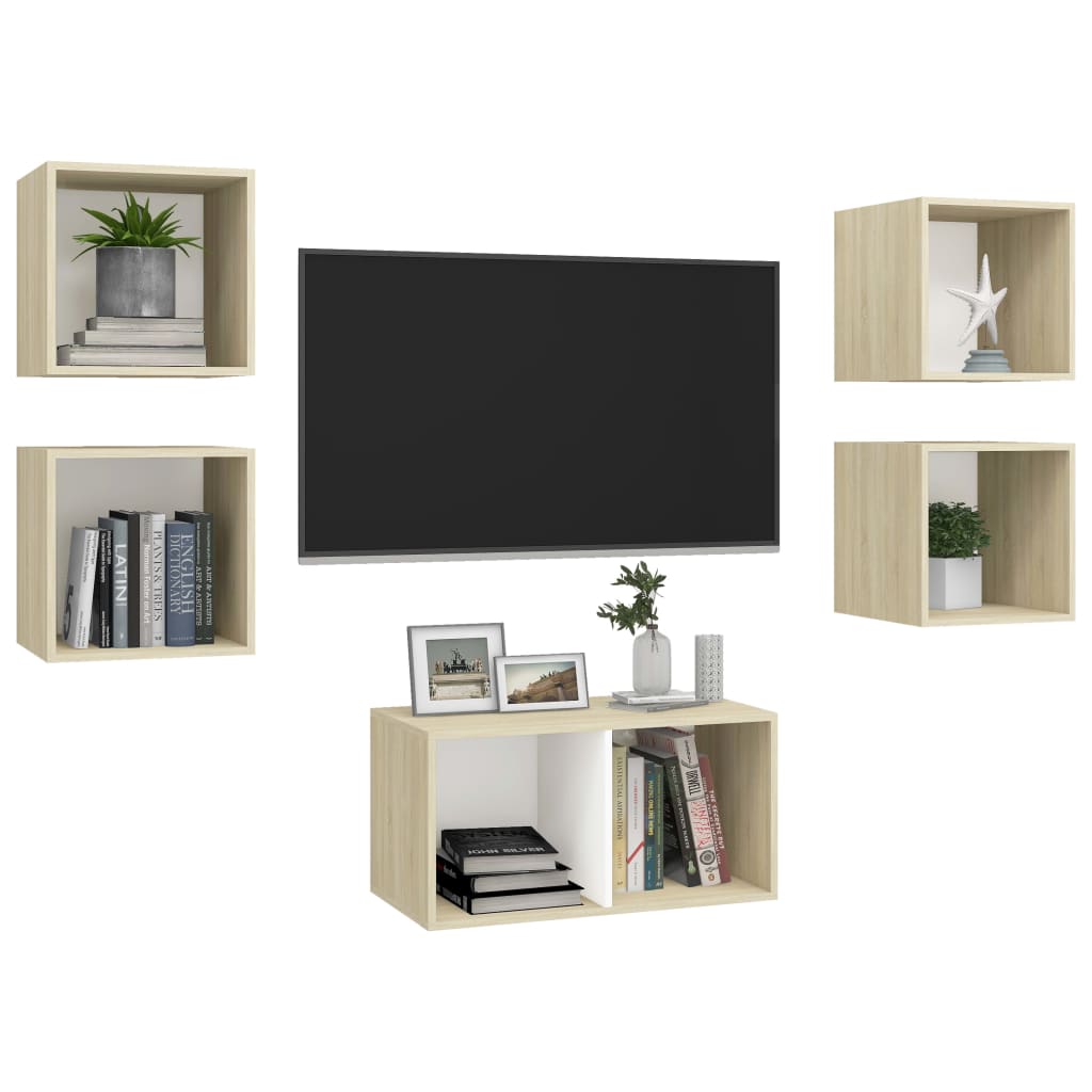 vidaXL Ensemble de meubles TV 5pcs Blanc chêne sonoma Bois ingénierie