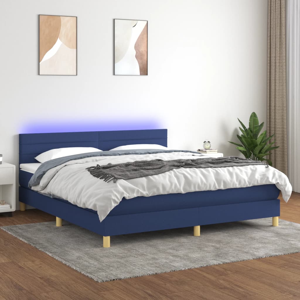 vidaXL Sommier à lattes de lit avec matelas LED Bleu 180x200 cm Tissu