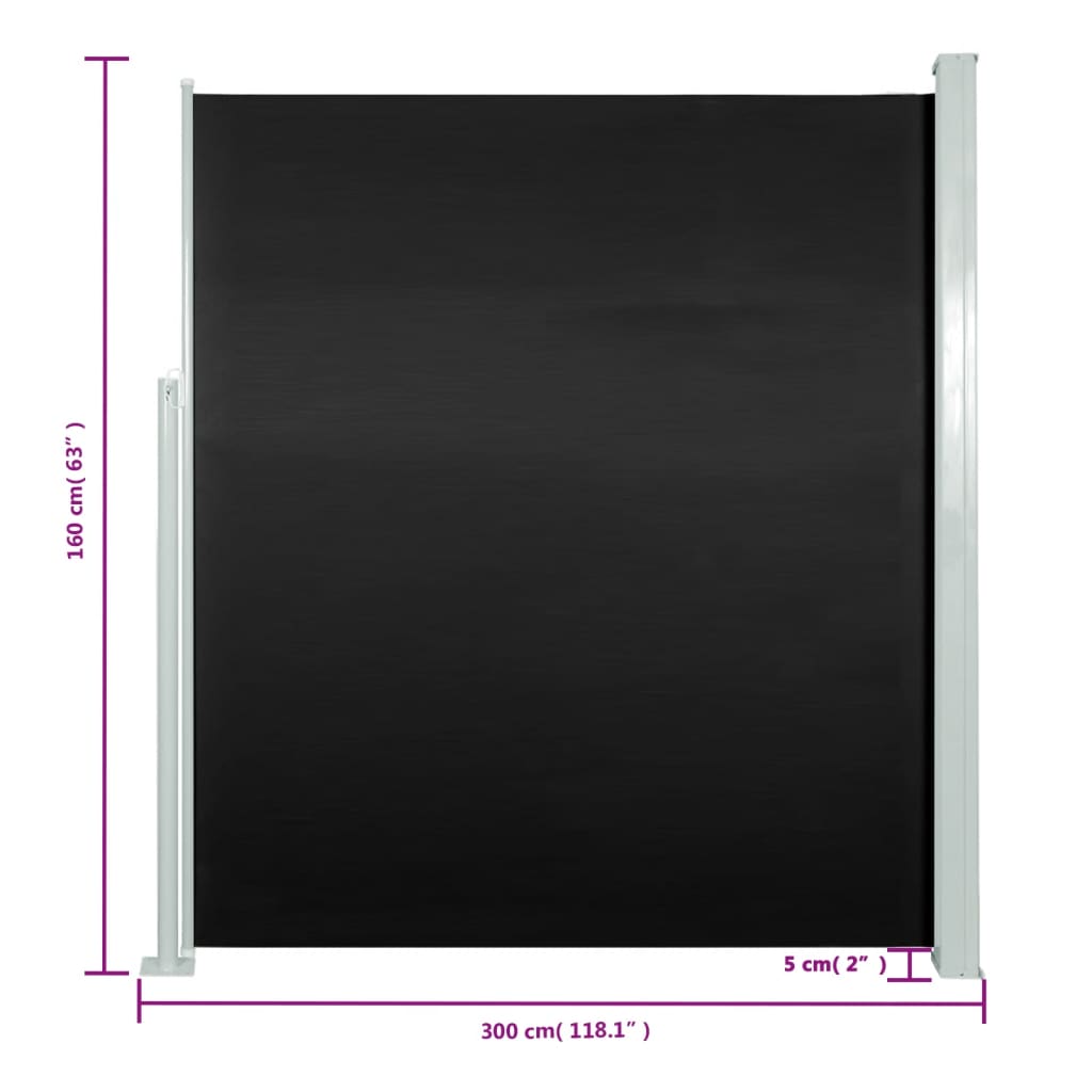 vidaXL Auvent latéral rétractable de patio 160x300 cm Noir