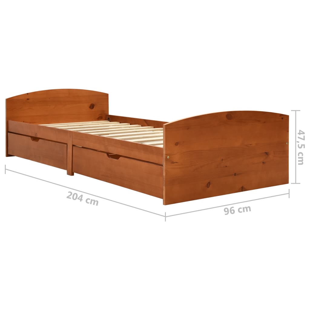 vidaXL Cadre de lit avec 2 tiroirs marron miel bois de pin 90x200 cm