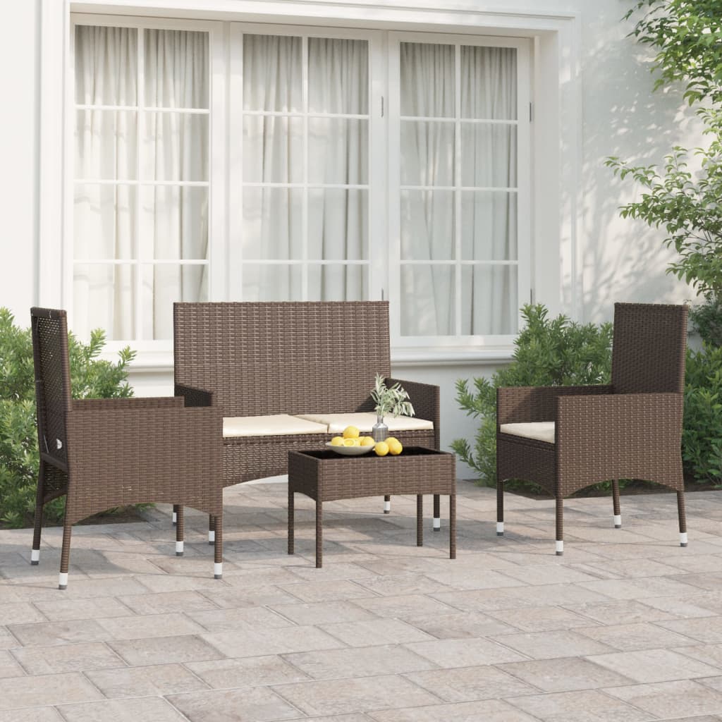 vidaXL Salon de jardin 4 pcs avec coussins Marron Résine tressée