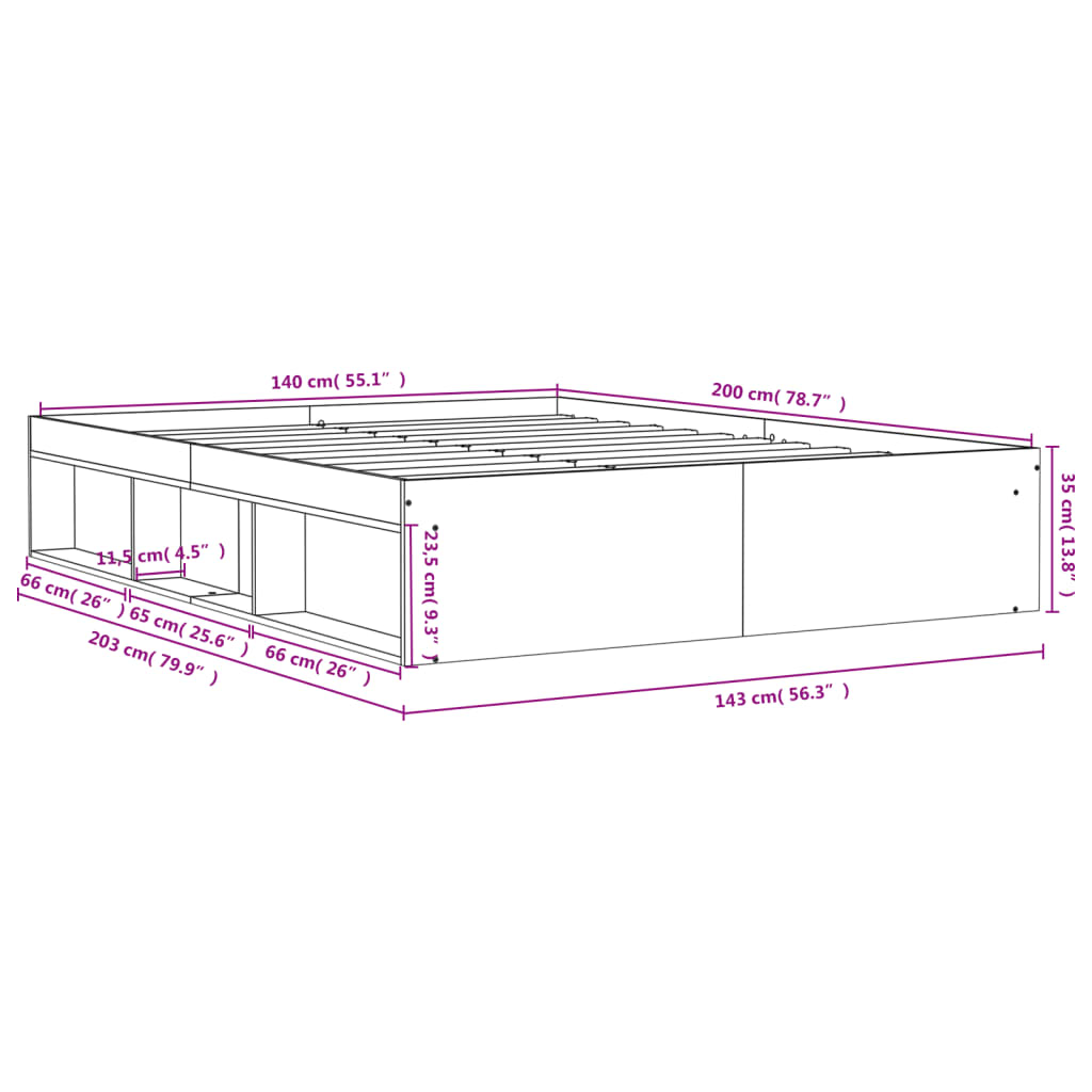 vidaXL Cadre de lit sans matelas chêne sonoma 140x200 cm