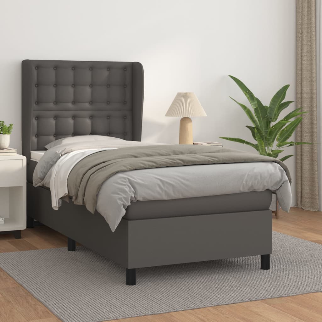 vidaXL Sommier à lattes de lit avec matelas Gris 90x200 cm Similicuir