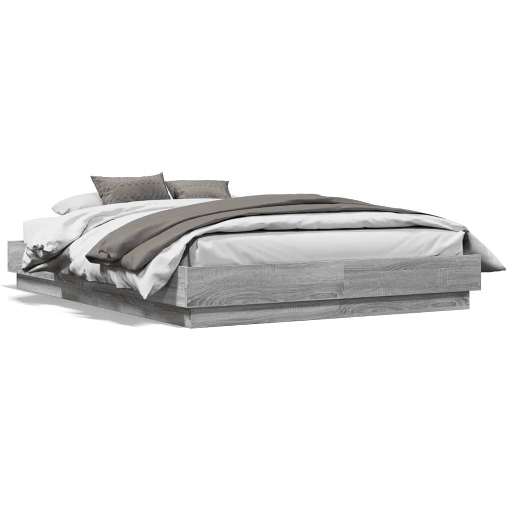 vidaXL Cadre de lit avec LED sans matelas sonoma gris 140x190 cm