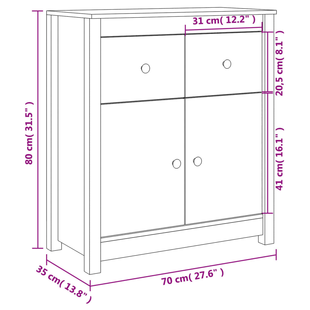 vidaXL Buffet 70x35x80 cm nois massif de pin