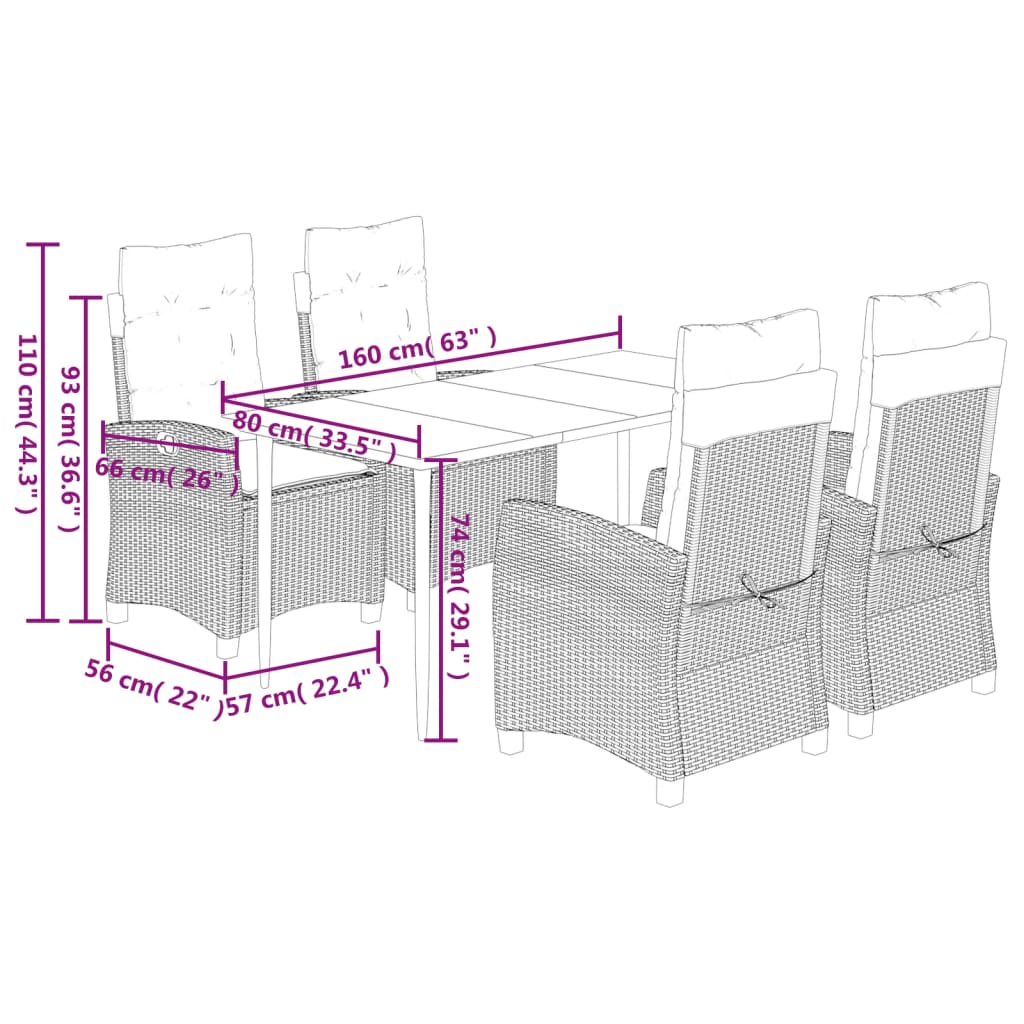 vidaXL Ensemble à manger de jardin 5 pcs et coussins marron poly rotin