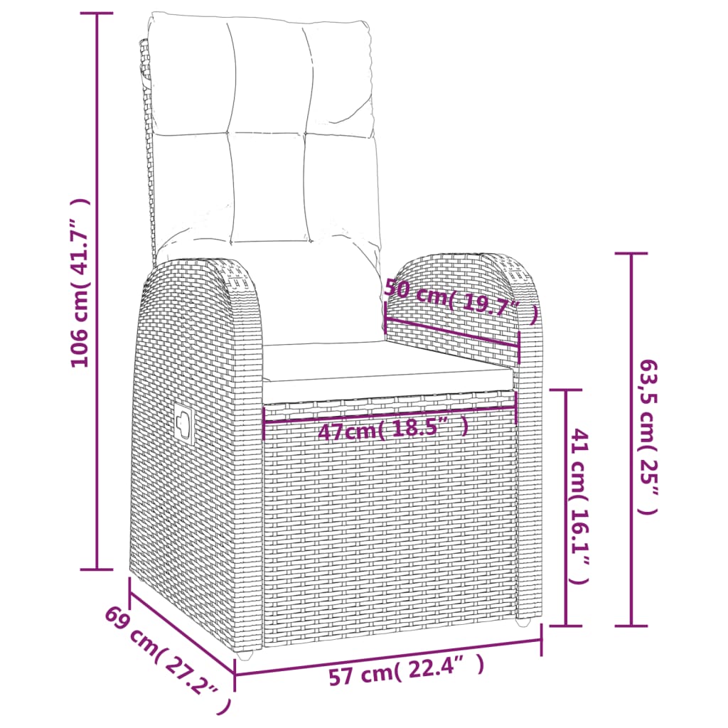 vidaXL Chaises de jardin inclinables coussins lot de 2 Résine tressée