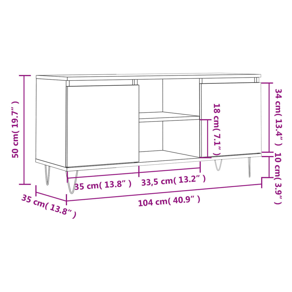 vidaXL Meuble TV chêne fumé 104x35x50 cm bois d'ingénierie