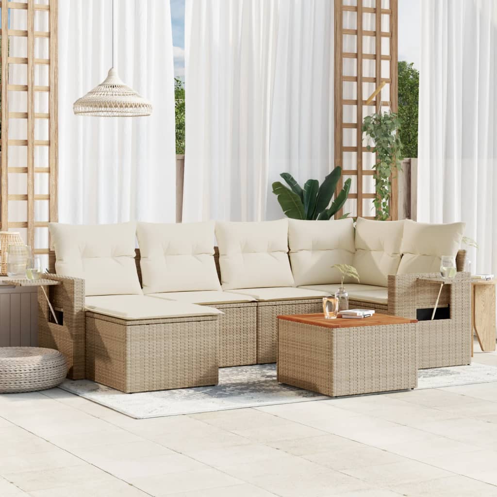 vidaXL Salon de jardin avec coussins 7 pcs beige résine tressée