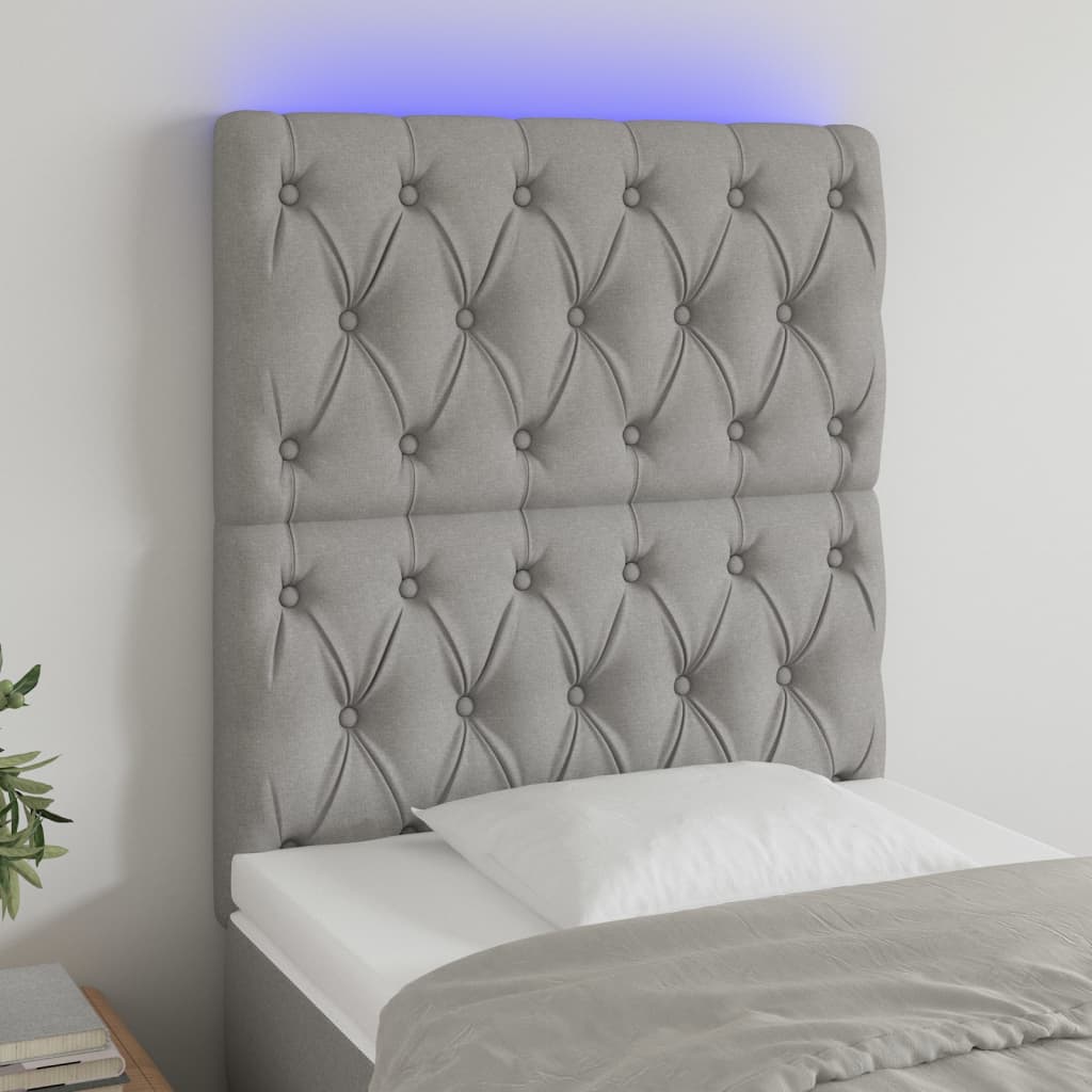 vidaXL Tête de lit à LED Gris clair 80x7x118/128 cm Tissu