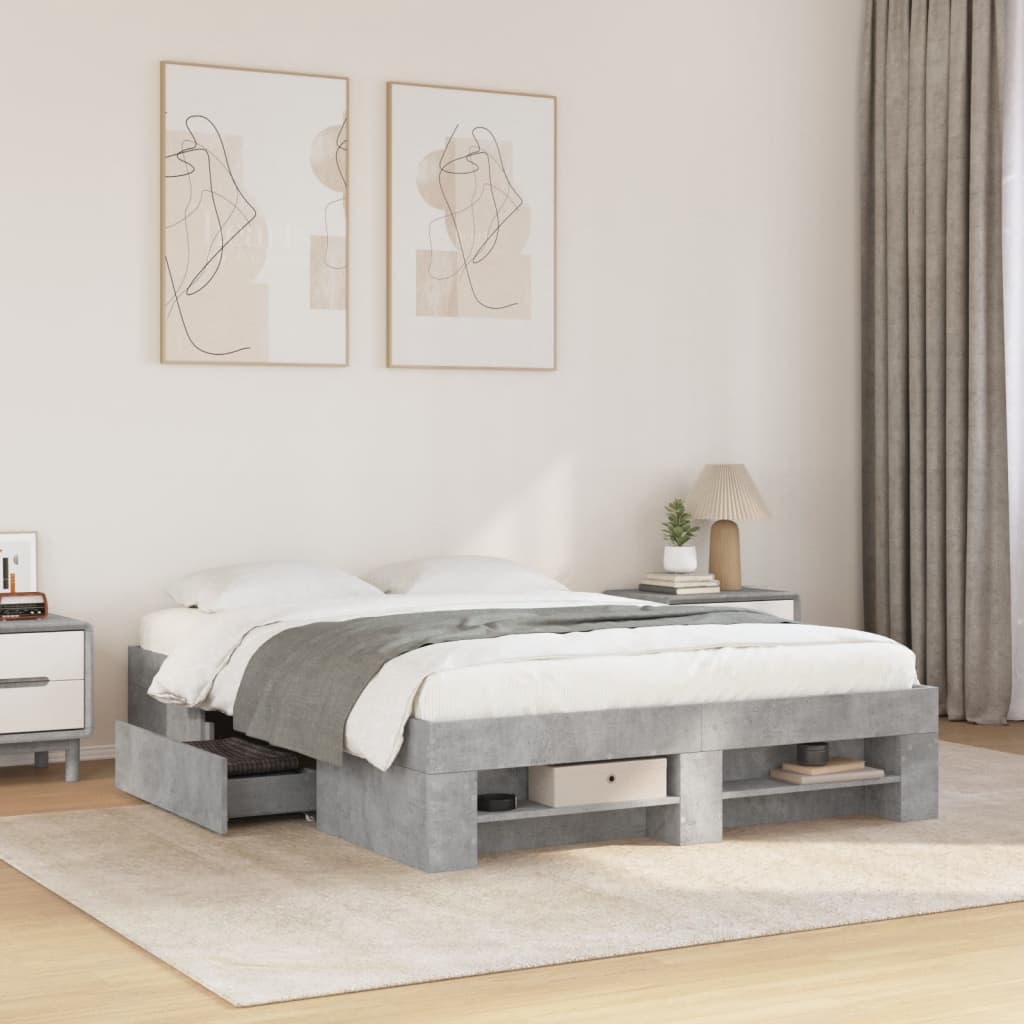 vidaXL Cadre de lit sans matelas gris béton 140x190 cm bois ingénierie