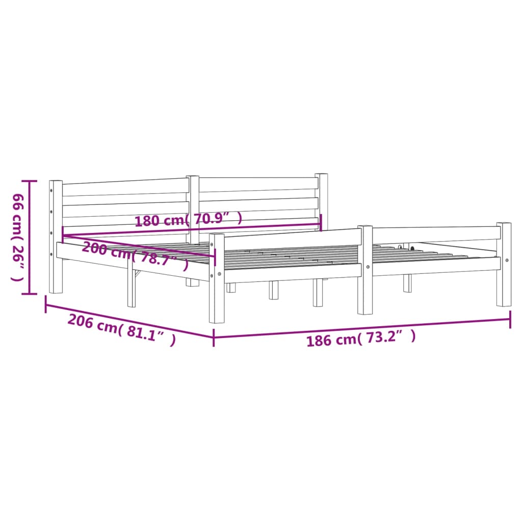 vidaXL Cadre de lit Marron miel Bois de pin massif 180x200 cm