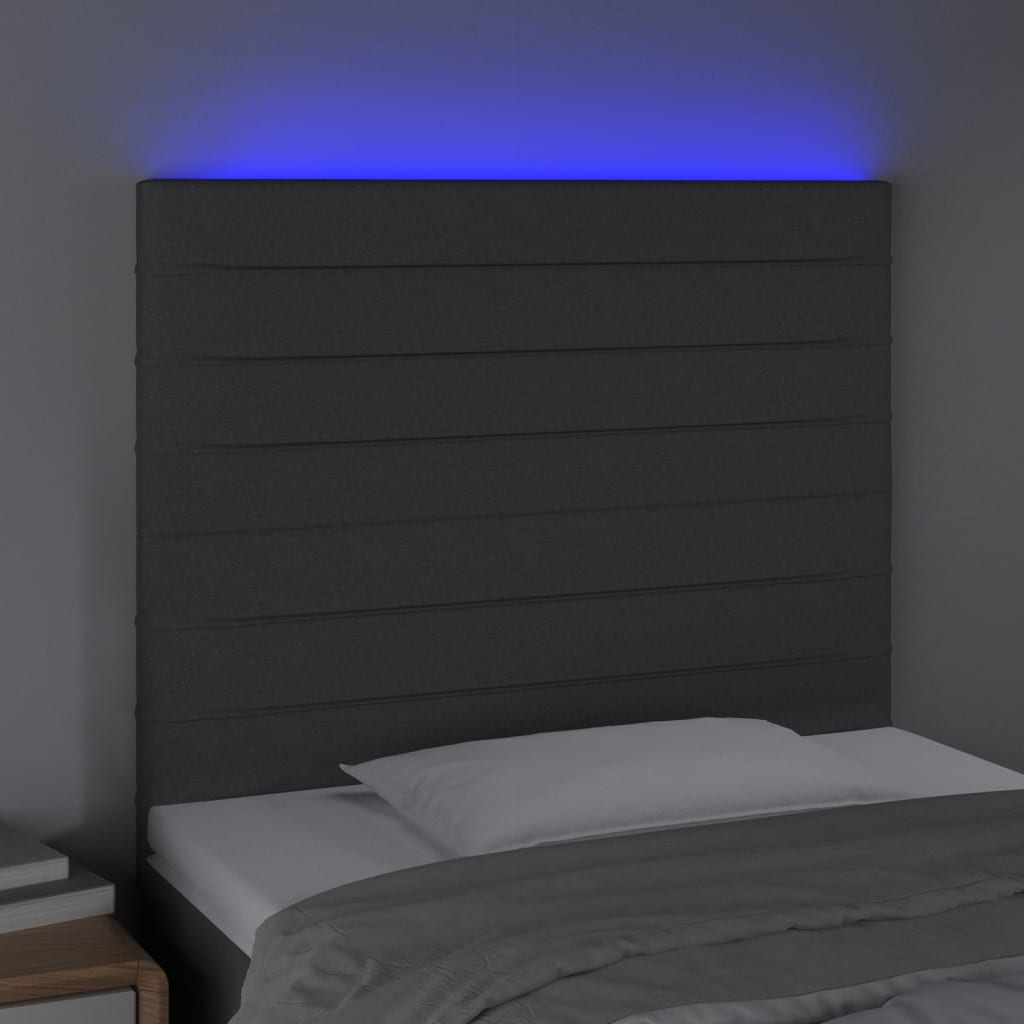vidaXL Tête de lit à LED Gris foncé 80x5x118/128 cm Tissu