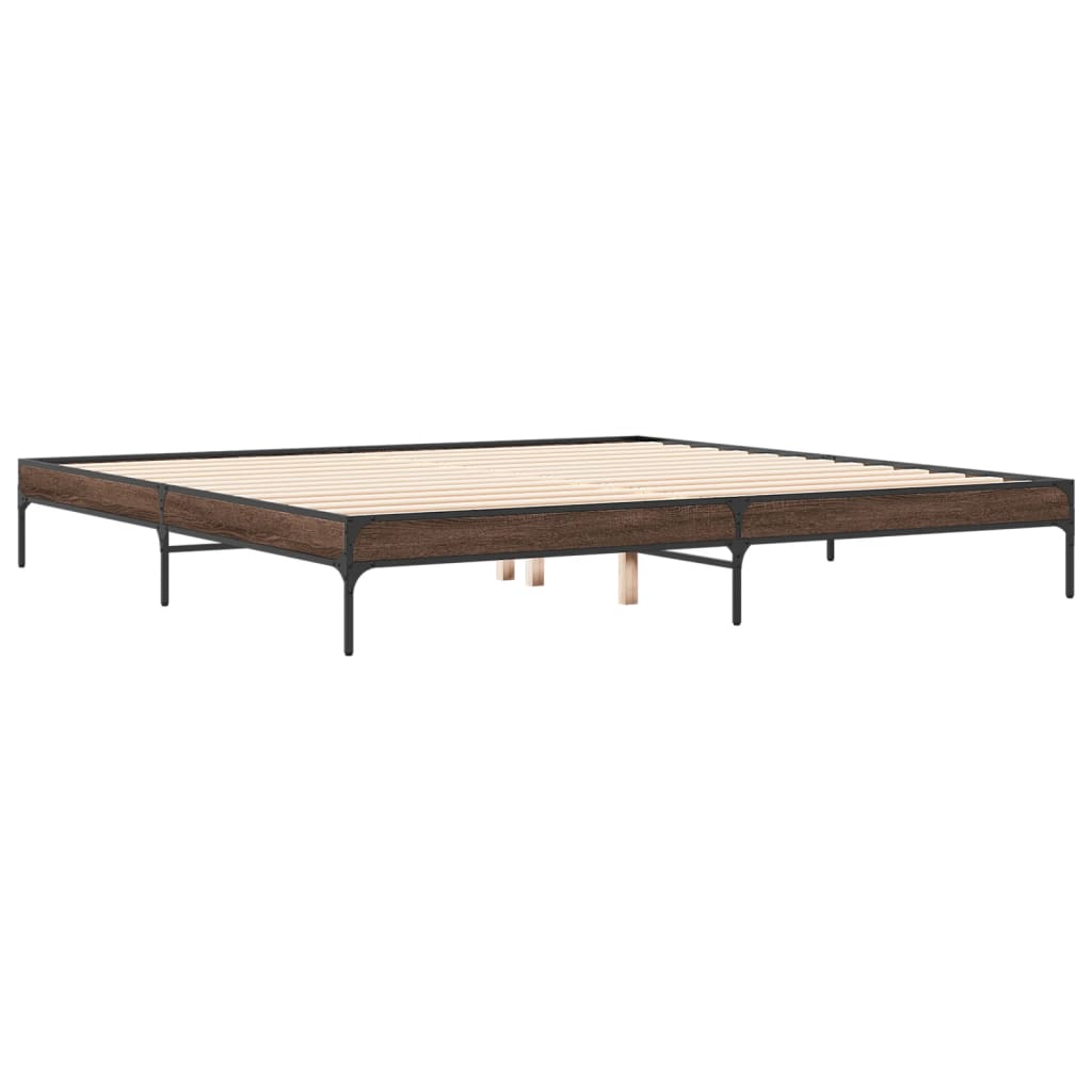 vidaXL Cadre de lit chêne marron 200x200 cm bois d'ingénierie et métal