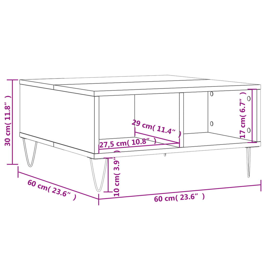 vidaXL Table basse chêne marron 60x60x30 cm bois d'ingénierie