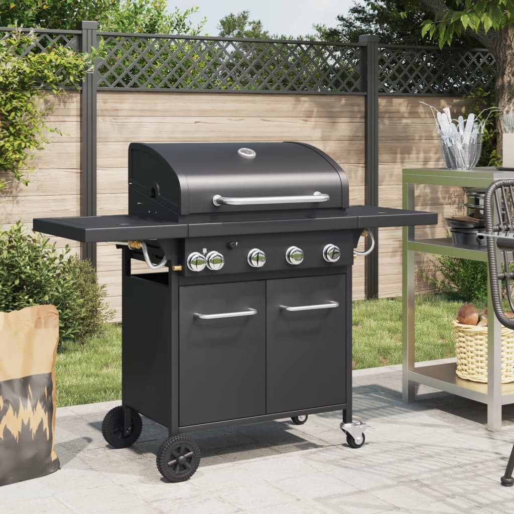 vidaXL Barbecue gril à gaz avec 5 brûleurs noir acier enduit de poudre