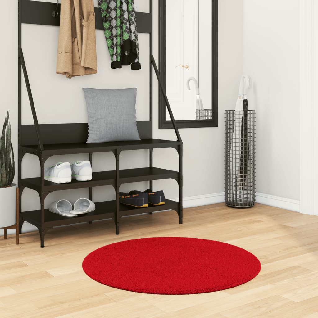 vidaXL Tapis HUARTE à poils courts doux et lavable rouge Ø 80 cm