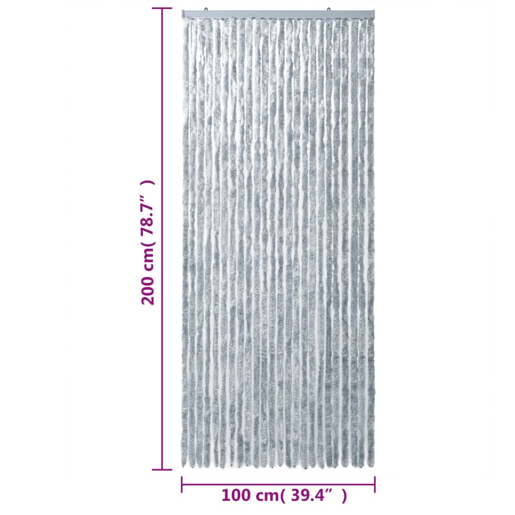 vidaXL Rideau anti-mouches blanc et gris 100x200 cm chenille