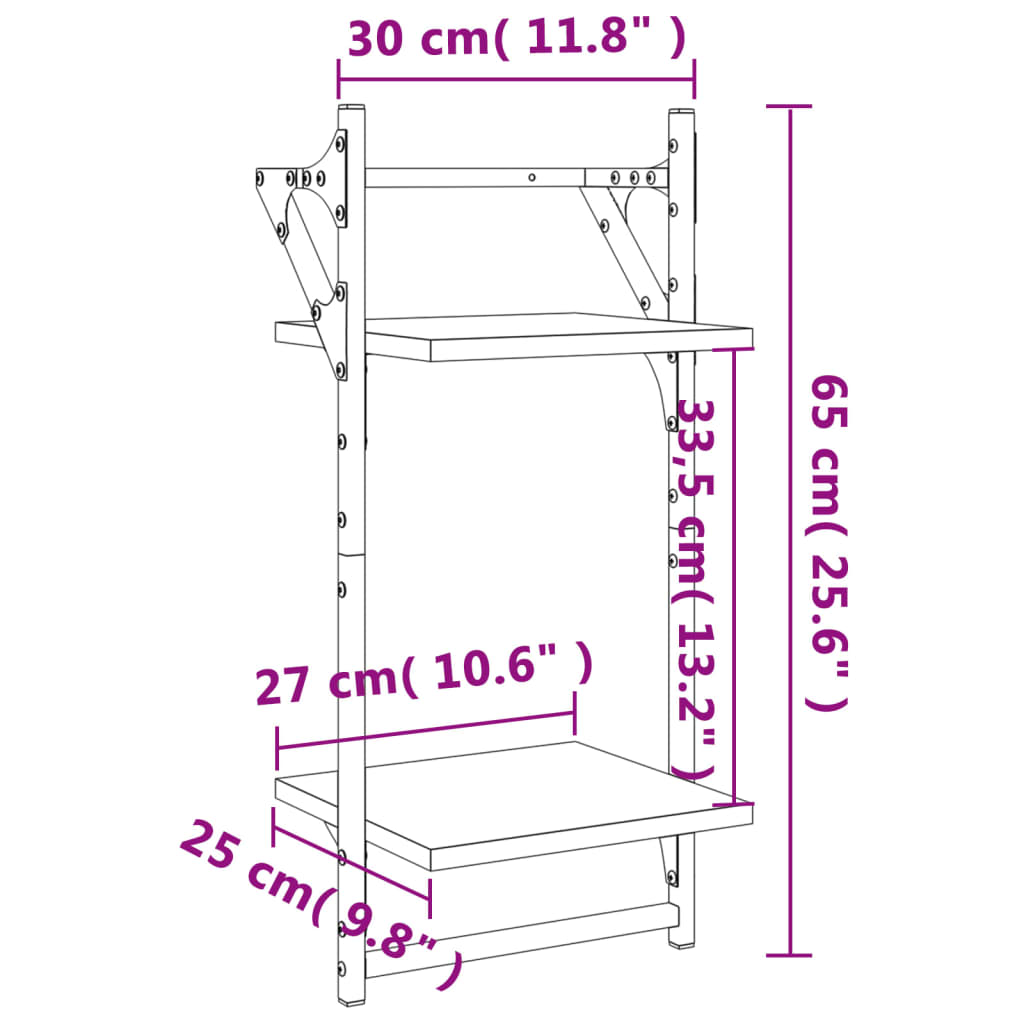 vidaXL Étagères murales à 2 niveaux avec barres 2 pcs chêne fumé