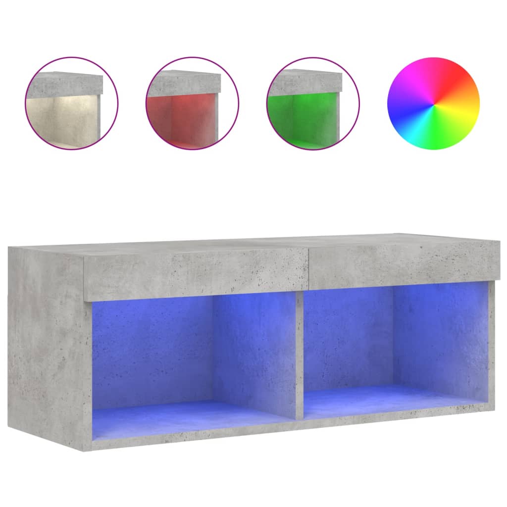 vidaXL Meuble TV avec lumières LED gris béton 80x30x30 cm