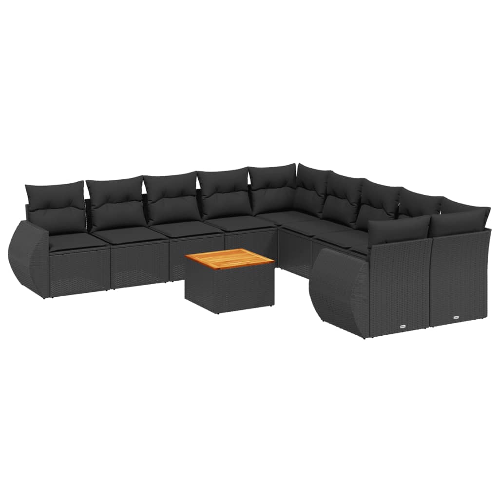 vidaXL Salon de jardin 11 pcs avec coussins noir résine tressée