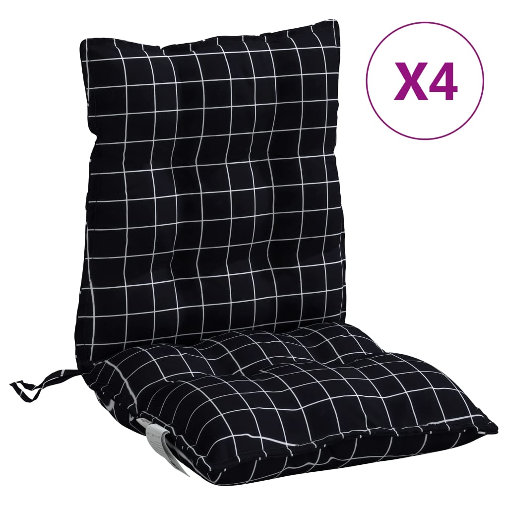 vidaXL Coussins de chaise à dossier bas lot de 4 motif à carreaux noir