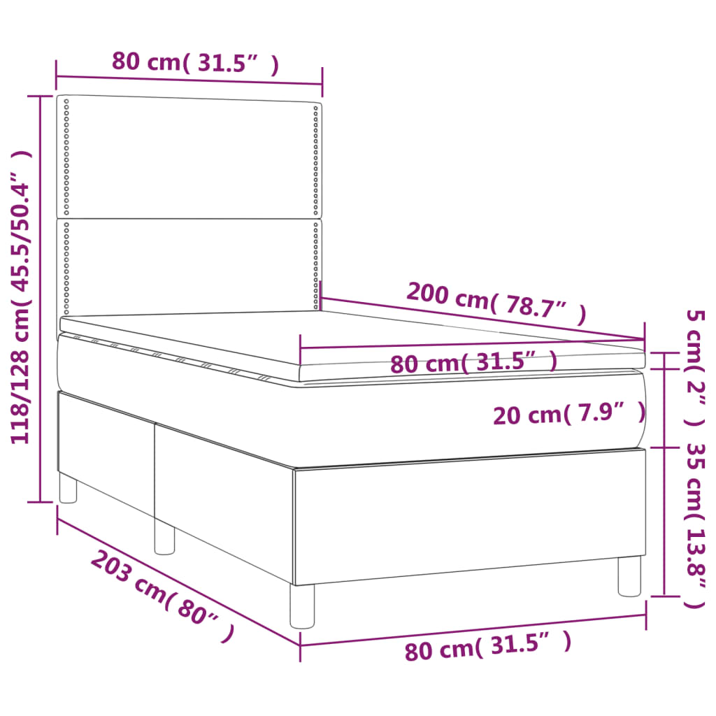 vidaXL Sommier à lattes de lit et matelas Gris clair 80x200 cm Velours