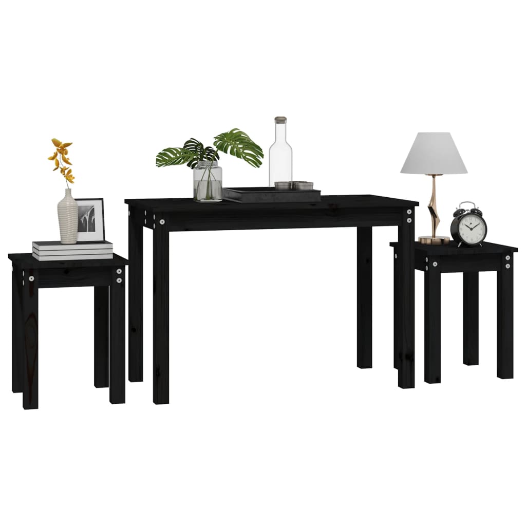 vidaXL Tables gigognes 3 pcs Noir Bois de pin massif