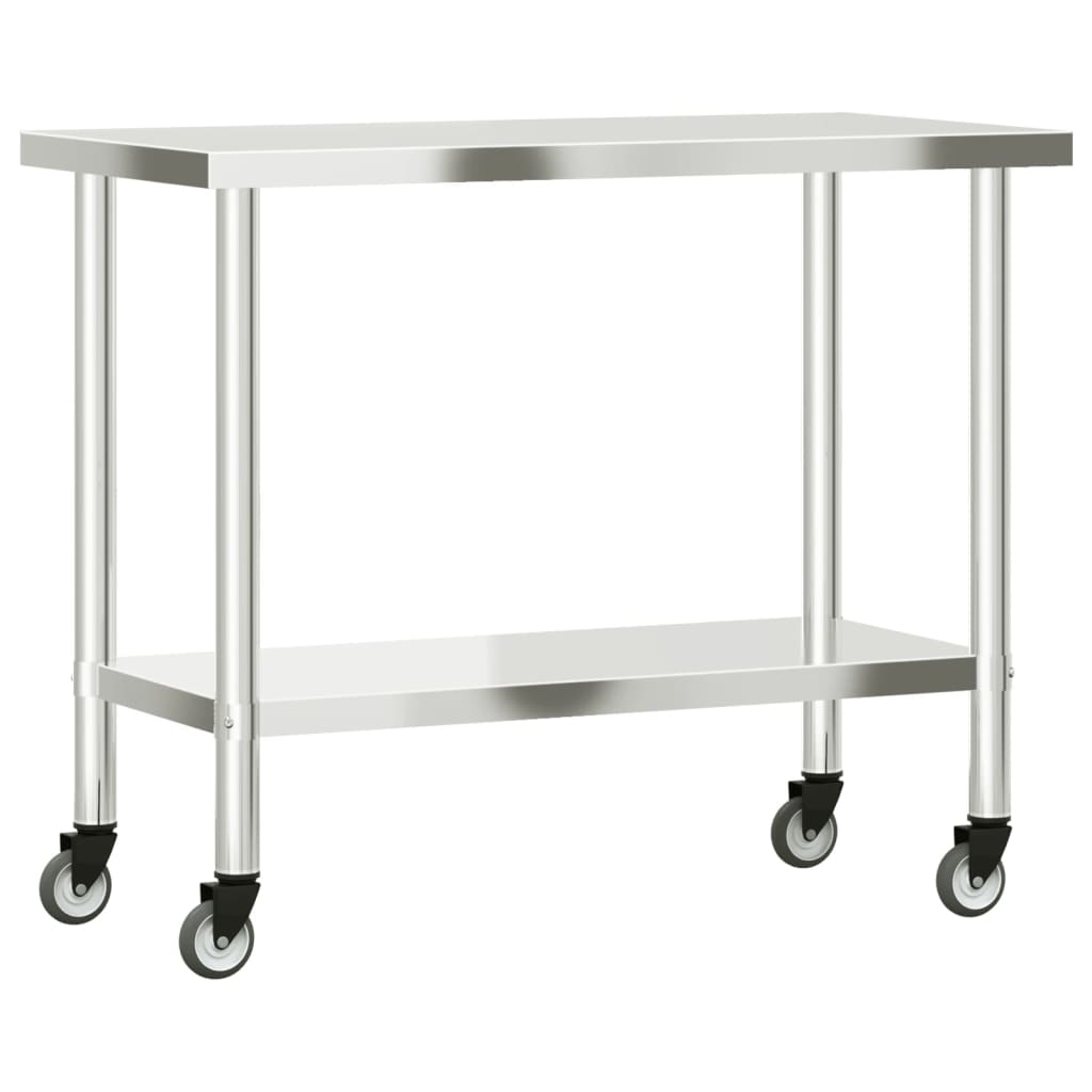 vidaXL Table de travail de cuisine avec roues 110x55x85 cm inox