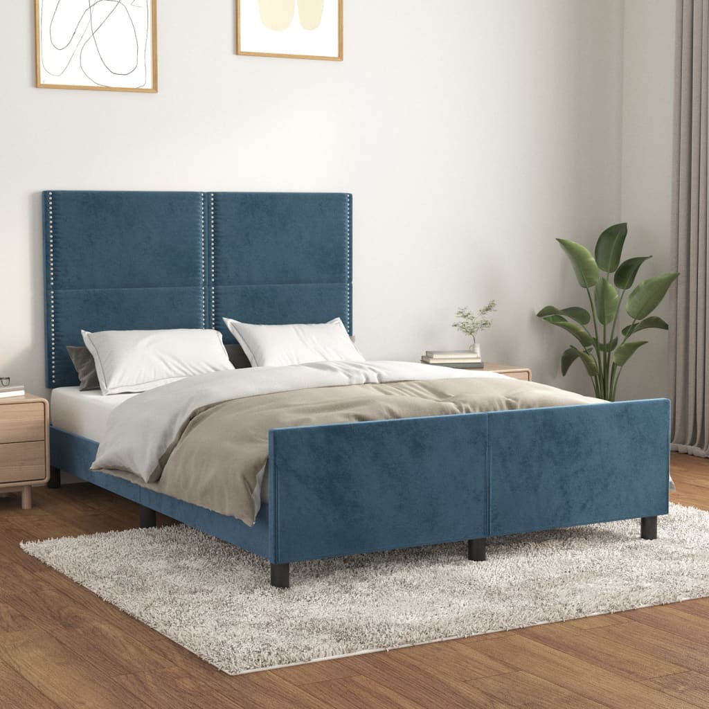 vidaXL Cadre de lit sans matelas bleu foncé 140x190 cm velours