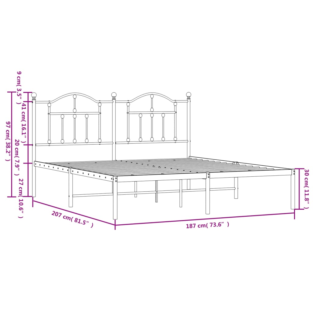 vidaXL Cadre de lit métal sans matelas et tête de lit blanc 180x200 cm