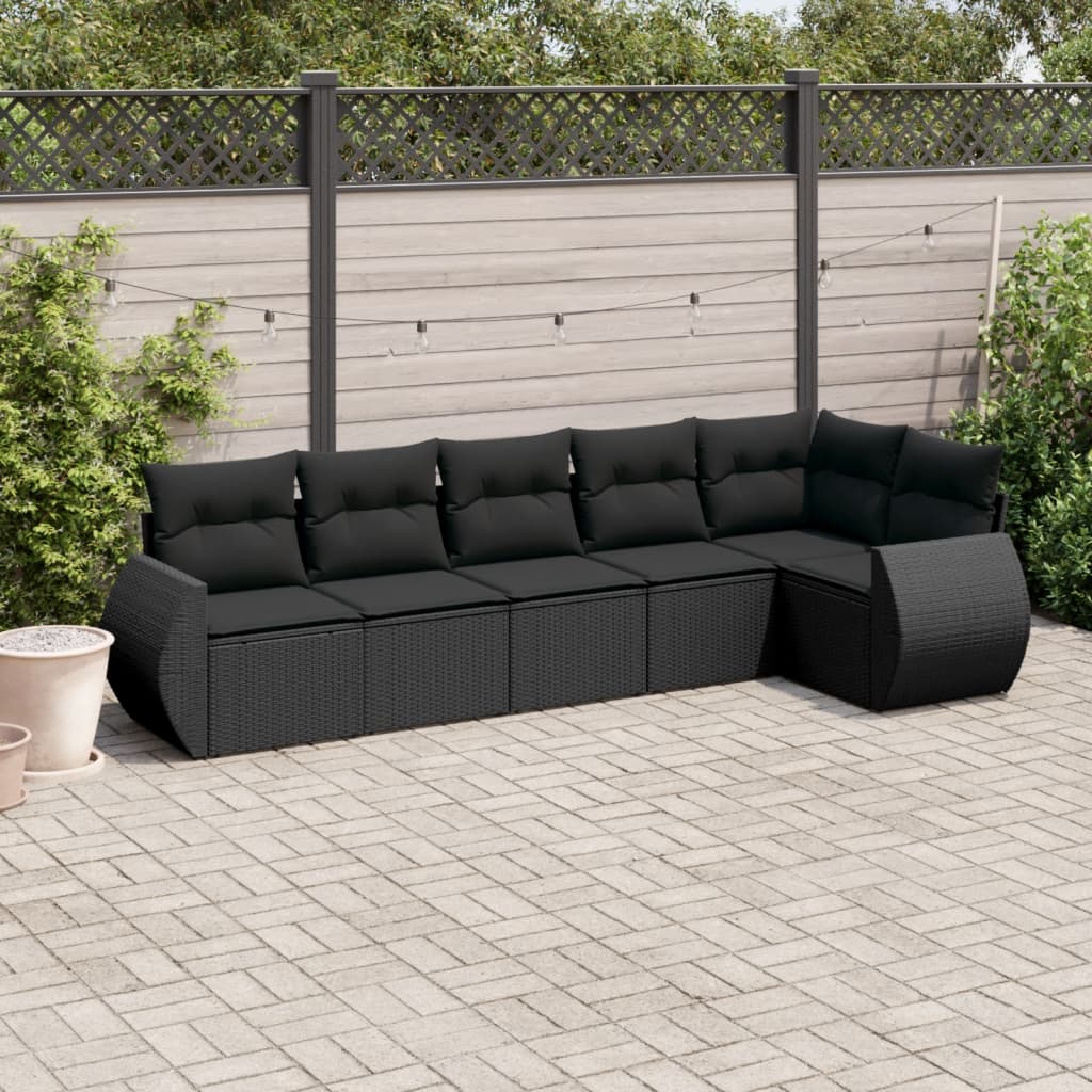 vidaXL Salon de jardin 6 pcs avec coussins noir résine tressée