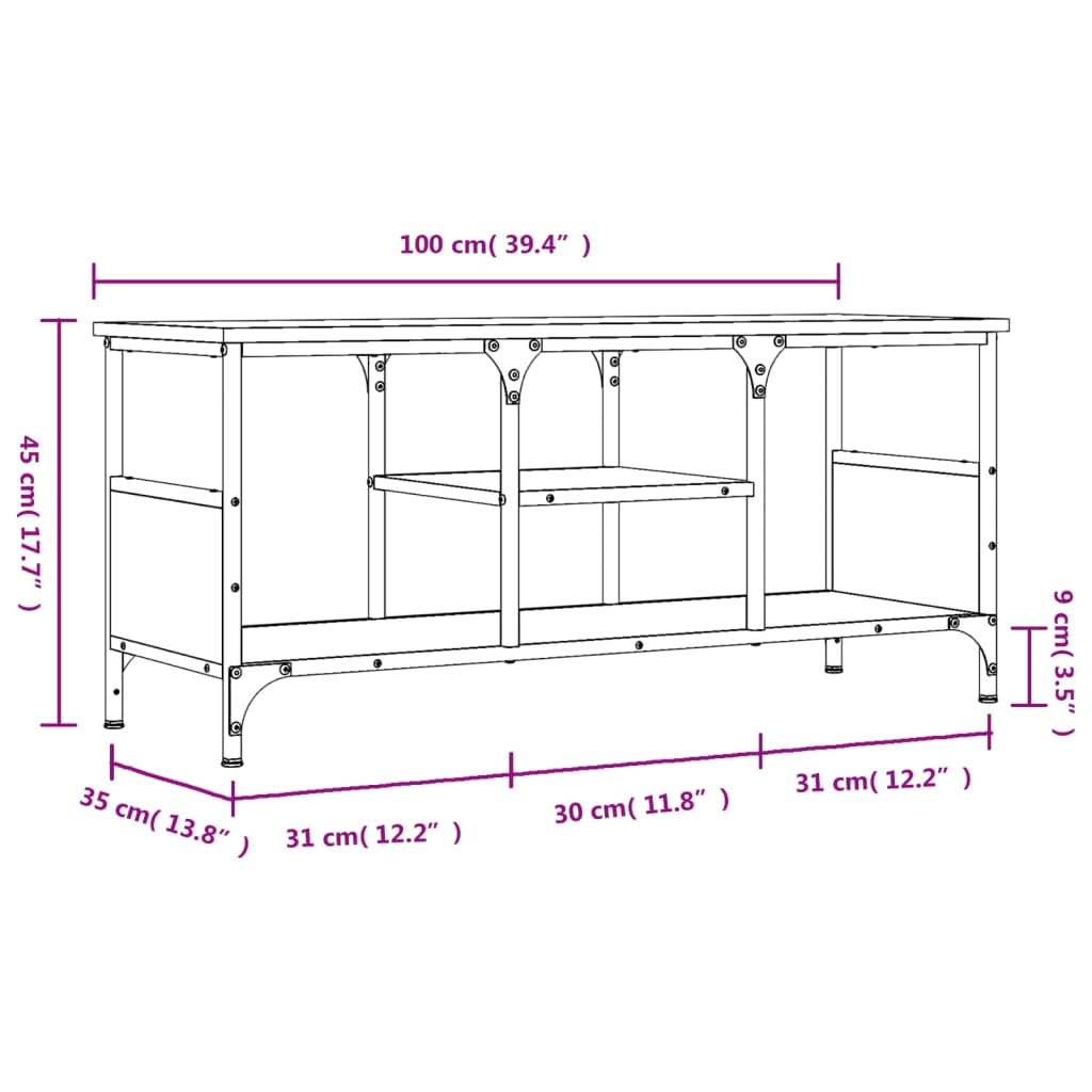 vidaXL Meuble TV chêne marron 100x35x45 cm bois d'ingénierie et fer