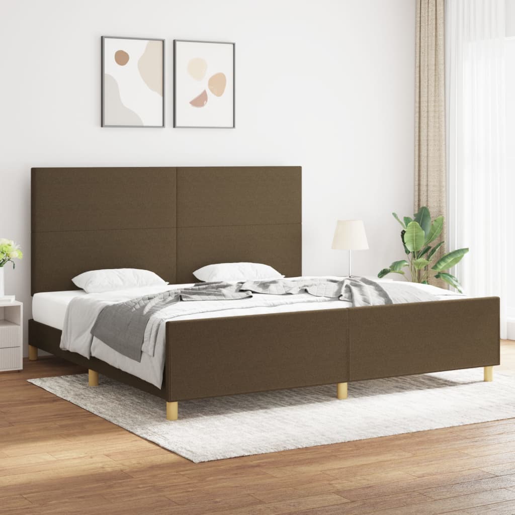 vidaXL Cadre de lit avec tête de lit Marron foncé 200x200 cm Tissu