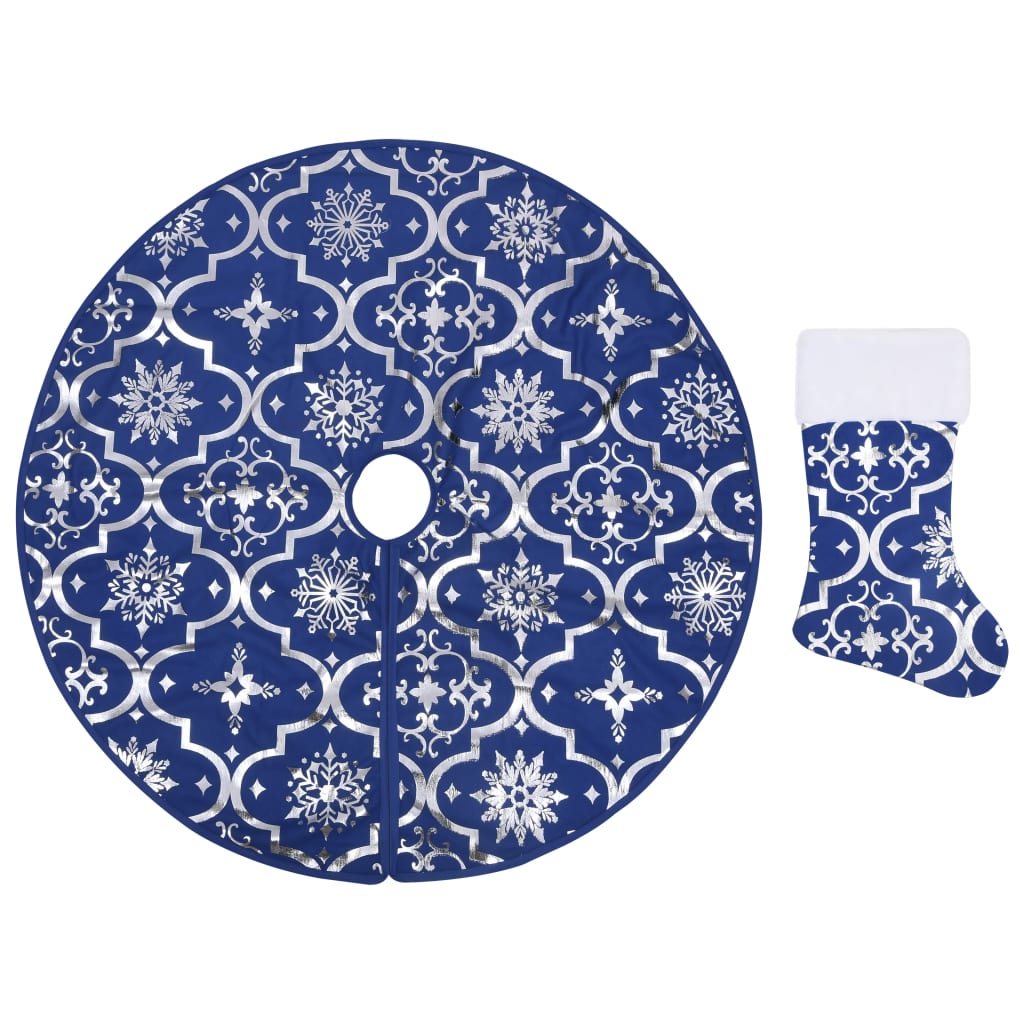 vidaXL Jupe de sapin de Noël de luxe avec chaussette Bleu 122 cm Tissu