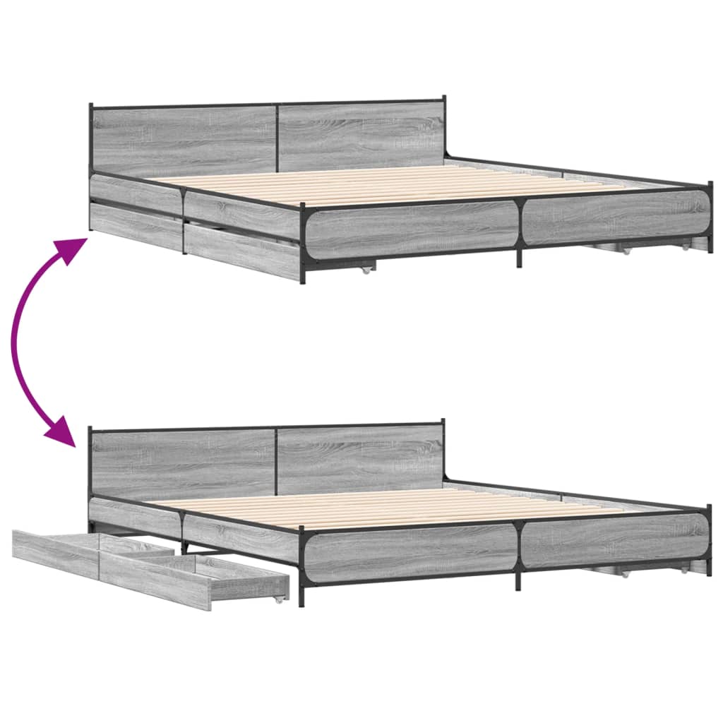 vidaXL Cadre de lit à tiroirs sonoma gris 180x200 cm bois d'ingénierie