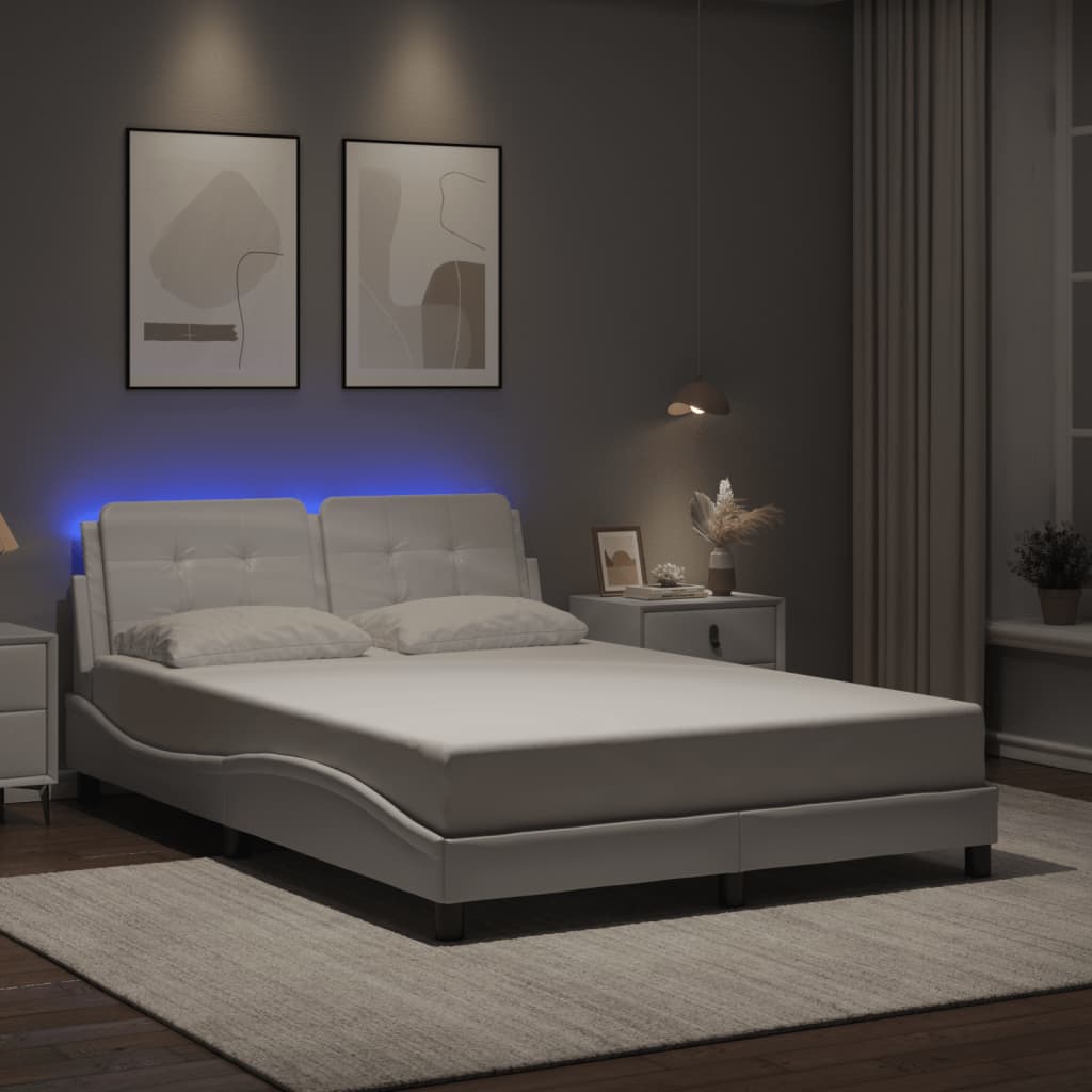 vidaXL Cadre de lit avec lumières LED blanc 120x200 cm similicuir