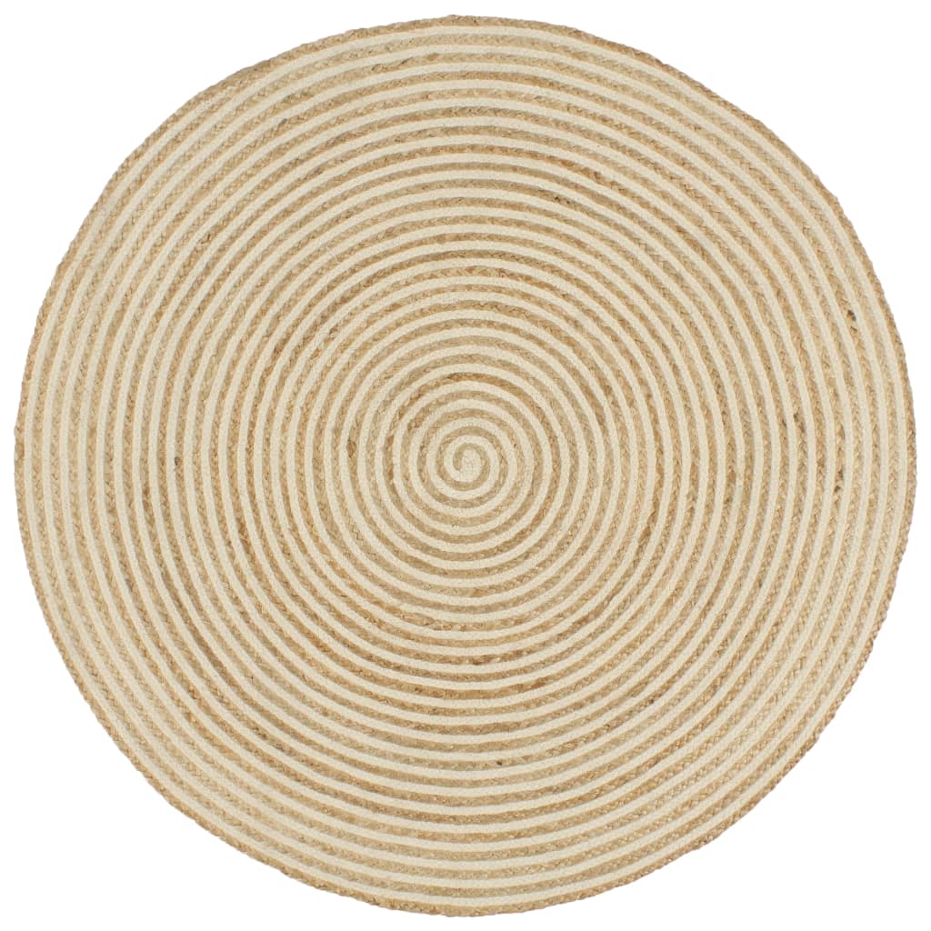 vidaXL Tapis fait à la main Jute avec design de spirale Blanc 150 cm