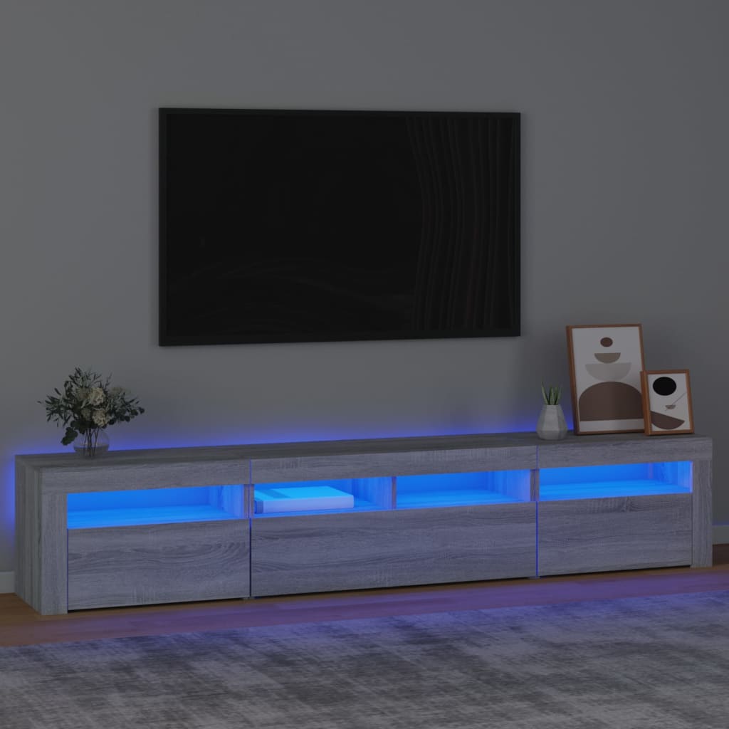 vidaXL Meuble TV avec lumières LED Sonoma gris 210x35x40 cm