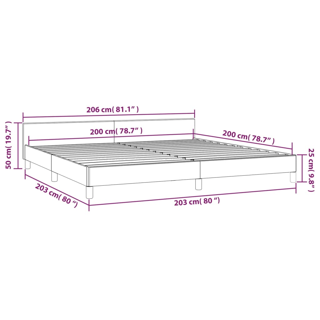 vidaXL Cadre de lit avec tête de lit Gris clair 200x200 cm Tissu