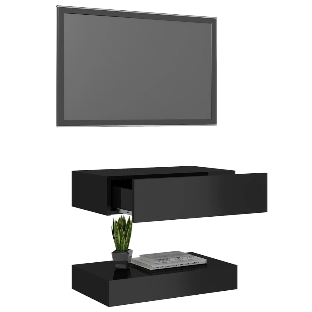 vidaXL Meuble TV avec lumières LED noir brillant 60x35 cm