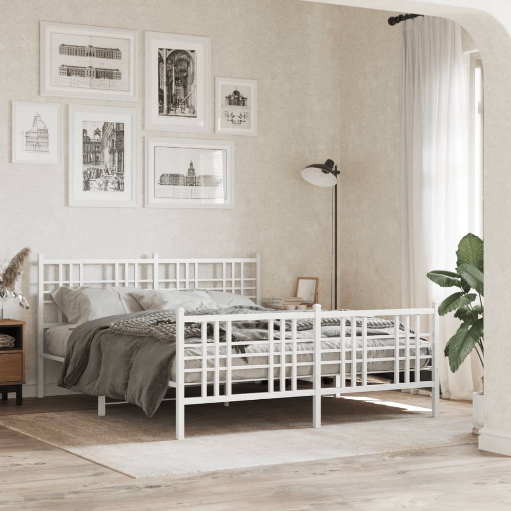 vidaXL Cadre de lit métal sans matelas et pied de lit blanc 160x200 cm