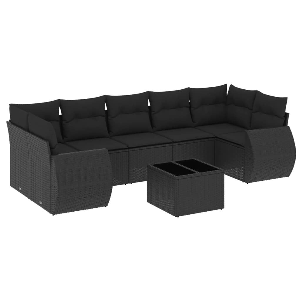 vidaXL Salon de jardin 8 pcs avec coussins noir résine tressée