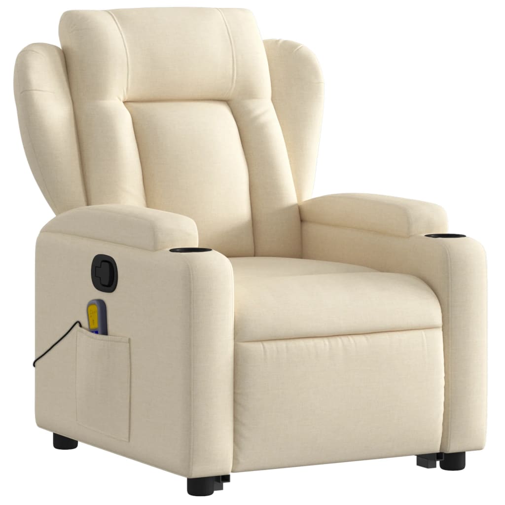 vidaXL Fauteuil inclinable de massage Crème Tissu