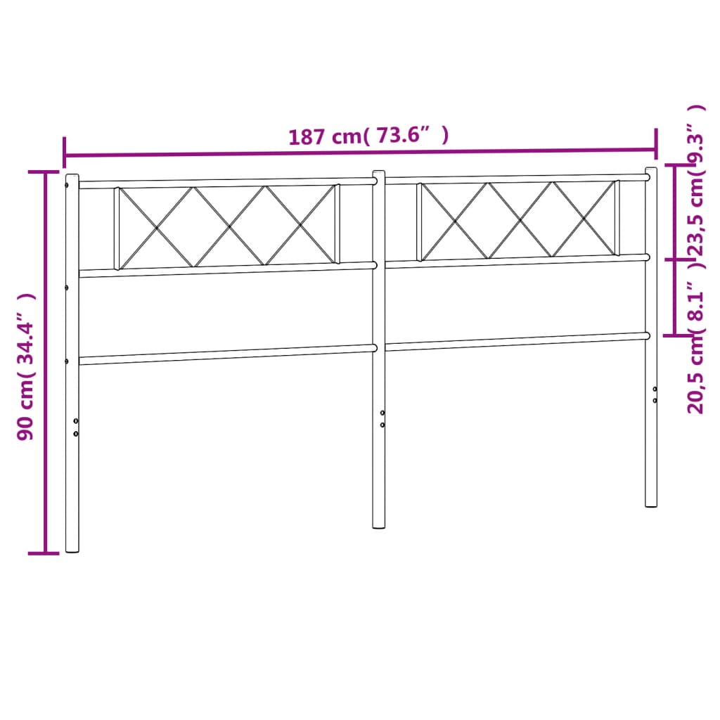 vidaXL Tête de lit métal noir 180 cm